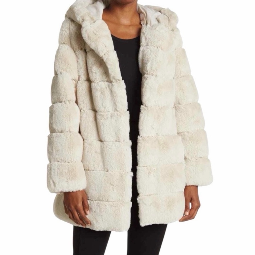 BCBGMaxAzria Cream Faux Fur Coat
